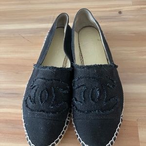 CHANEL black linen espadrilles size 40